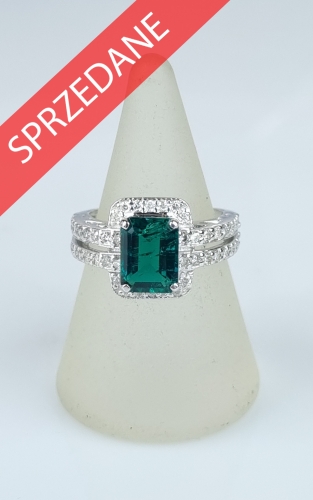 Pierścionek z brylantami i szmaragdem, antyki Warszawa, skup antyków, dawna biżuteria, antyki, Galeria Żak