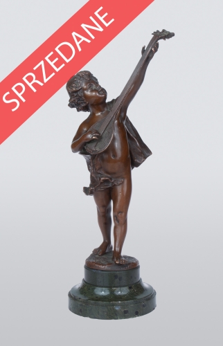 Atr. Franz Iffland "Putto grający na mandolinie", antyki Warszawa, skup antyków, antyczne dekoracje, Galeria Żak , rzeźba