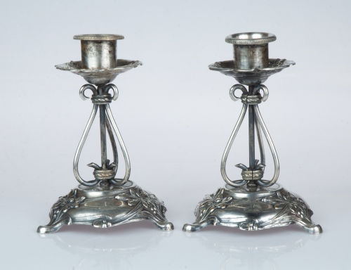 Art Nouveau candlesticks, c. 1900, antique Warsaw, silver, old silver, Galeria Żak, art, antiques