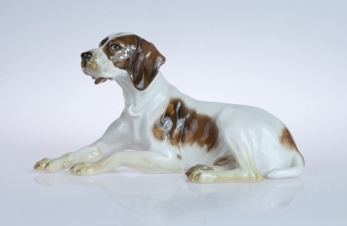 Leżący pies, Max Daniel Hermann Fritz, Rosenthal, lata 30. XX w., antyki Warszawa, skup antyków, porcelana, stara porcelana, Galeria Żak
