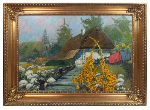 Ludwik Stasiak “Latem w ogrodzie”   , antyki Warszawa, skup antyków, dawne malarstwo, malarstwo aukcyjne, malarstwo polskie, Galeria Żak
