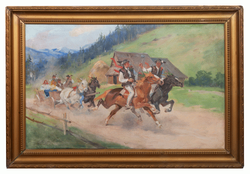 Marian Nowicki “Wesele góralskie”, antyki Warszawa, skup antyków, dawne malarstwo, malarstwo aukcyjne, malarstwo polskie, Galeria Żak