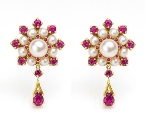 Pearls and ruby earrings
