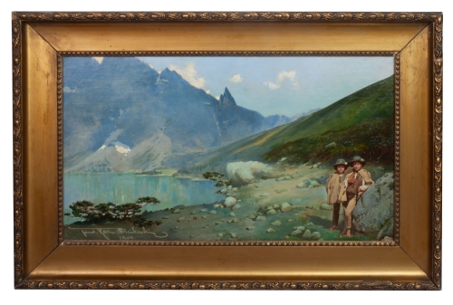 Kazimierz Bieńkowski “Highlanders at Morskie Oko” 1900   , antique Warsaw, antique paintings, Galeria Żak, art, antiques