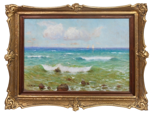 Roman Bratkowski "Piękne morze, mewy", antyki Warszawa, skup antyków, dawne malarstwo, malarstwo aukcyjne, malarstwo polskie, Galeria Żak