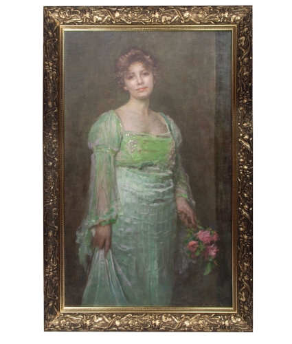 Szymon Glücklich "Lady with flowers”  , antique Warsaw, antique paintings, Galeria Żak, art, antiques