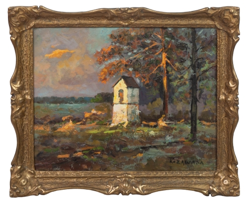 K. Zawada “Landscape with the chapel” , antique Warsaw, antique paintings, Galeria Żak, art, antiques
