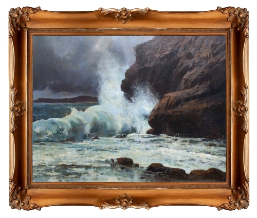 Czesław Borys Jankowski "Wzburzone morze", 1909 r., antyki Warszawa, skup antyków, dawne malarstwo, malarstwo aukcyjne, malarstwo polskie, Galeria Żak