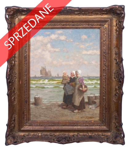Peter Pulm "Rybaczki na brzegu morza”, antyki Warszawa, skup antyków, dawne malarstwo, malarstwo aukcyjne, malarstwo polskie, Galeria Żak