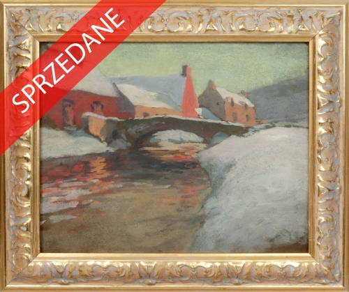 Alexandre Louis Jacob "Pejzaż z mostkiem", antyki, galeria żak, malarstwo polskie, dzieła sztuki
