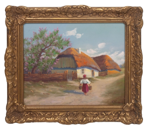 Aleksander Makowski “Upalny dzień na wsi”, antyki Warszawa, skup antyków, dawne malarstwo, malarstwo aukcyjne, malarstwo polskie, Galeria Żak