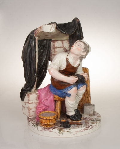 A shoemaker at work, Joseph Hannong, Strasbourg, late 18th century, antique Warsaw, antique porcelain, old porcelain, Galeria Żak, art, antiques