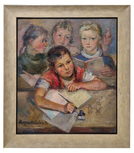 Zofia Poreyko “At school”, 1951  , antique Warsaw, antique paintings, Galeria Żak, art, antiques