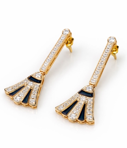 Kolczyki z brylantami i emalią , antyki Warszawa, skup antyków, dawna biżuteria, antyki, Galeria Żak