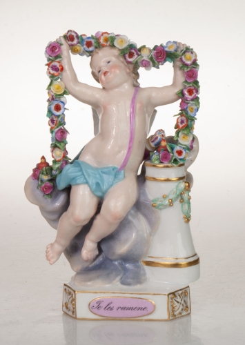 Michel Victor Acier “Putto with flowers”, Meissen, 19th century , antique Warsaw, antique porcelain, old porcelain, Galeria Żak, art, antiques