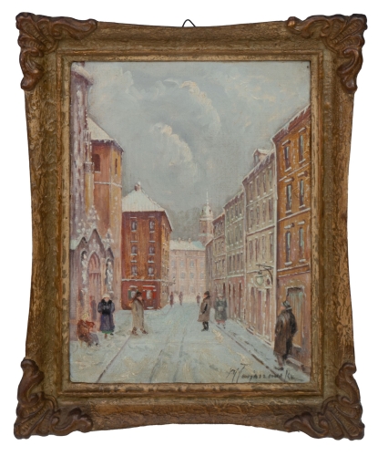 Wacław Farjaszewski “Warsaw Old Town in winter”   , antique Warsaw, antique paintings, Galeria Żak, art, antiques