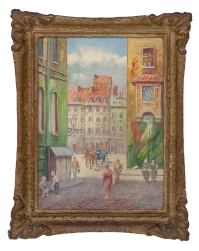 Wacław Farjaszewski “Warsaw Old Town in summer”  , antique Warsaw, antique paintings, Galeria Żak, art, antiques