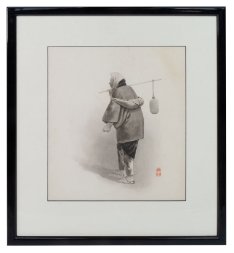 Japanese painter “Water carrier”, early 20th century    , antique Warsaw, antique paintings, Galeria Żak, art, antiques