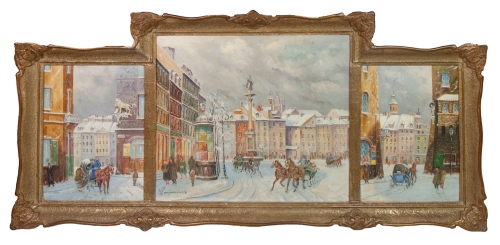 Wacław Farjaszewski “Tryptyk warszawski”, antyki Warszawa, skup antyków, dawne malarstwo, malarstwo aukcyjne, malarstwo polskie, Galeria Żak