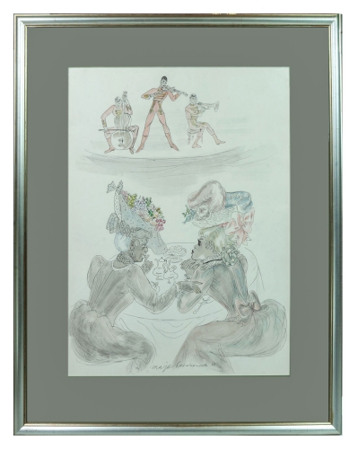 Maja Berezowska "Na koncercie", 1965 r., polska ilustracja, polski rysunek satyryczny, Berezowska skup Warszawa