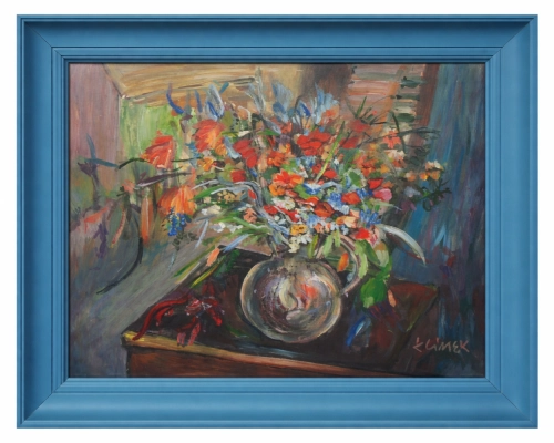 Ludwik Klimek “Bukiet kwiatów w wazonie” , antyki Warszawa, skup antyków, dawne malarstwo, malarstwo aukcyjne, malarstwo polskie, Galeria Żak
