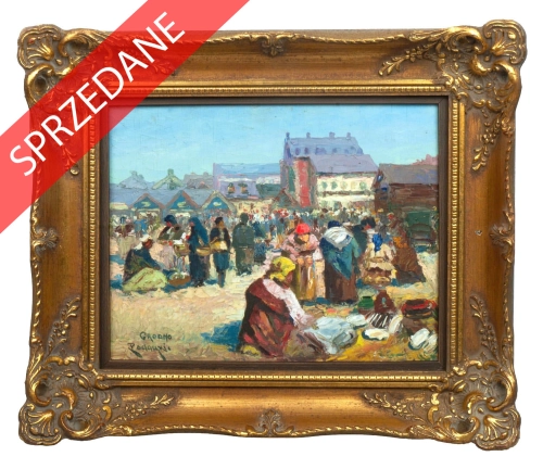 Władysław Podolski "Na targu w Grodnie”, antyki Warszawa, skup antyków, dawne malarstwo, malarstwo aukcyjne, malarstwo polskie, Galeria Żak