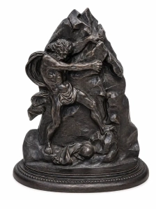 Rzeźba/stojak na zegarek „Herkules rozbijający Jaskinię Wiatrów”, Michaił Denisowicz Kanajew, Kasli, Carska Rosja, 1903 r. 