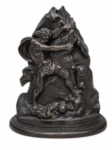 Rzeźba/stojak na zegarek „Herkules rozbijający Jaskinię Wiatrów”, Michaił Denisowicz Kanajew, Kasli, Carska Rosja, 1903 r. , antyki Warszawa, skup antyków, antyczne dekoracje, Galeria Żak , rzeźba, rzeźba żeliwo