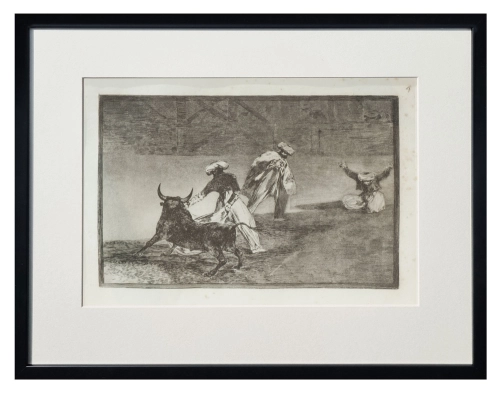 Francisco Goya “They Play Another with the Cape in an Enclosure” from the cycle "La Tauromaquia" , c. 1850  , antique Warsaw, antique paintings, Galeria Żak, art, antiques