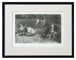 Francisco Goya „Varilarguero on the shoulders of a pimp, stinging a bull" from the cycle "La Tauromaquia" , c. 1850