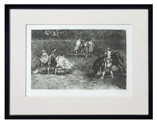 Francisco Goya „Varilarguero on the shoulders of a pimp, stinging a bull" from the cycle "La Tauromaquia" , c. 1850  , antique Warsaw, antique paintings, Galeria Żak, art, antiques