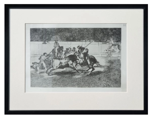 Francisco Goya “Odważny Rendon kłuje piką byka - zapłaci za to życiem na arenie w Madrycie” z cyklu "La Tauromaquia" , ok. 1850 r.