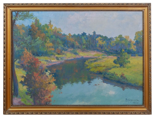 M. Kruszelnicki “Pejzaż z rzeką” 1935 r., antyki Warszawa, skup antyków, dawne malarstwo, malarstwo aukcyjne, malarstwo polskie, Galeria Żak