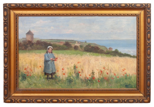 Eugène Feyen "Dziewczynka na łące", malarstwo francuskie, muzealne obrazy