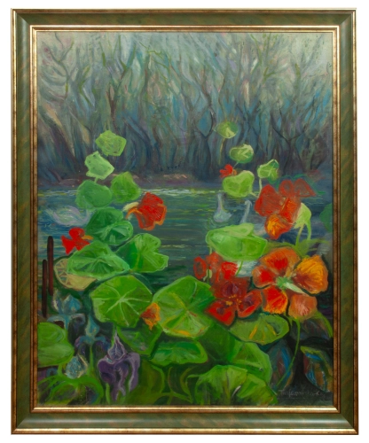 Ewa Trojanowska-Koss “Nad stawem”, antyki Warszawa, skup antyków, dawne malarstwo, malarstwo aukcyjne, malarstwo polskie, Galeria Żak