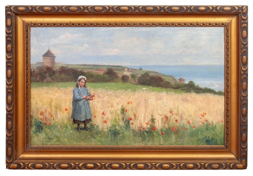 Eugène Feyen "Dziewczynka na łące", malarstwo francuskie, muzealne obrazy
