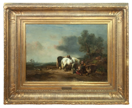 Eduard Hildebrandt “Dzieci z końmi przy wodopoju” 1847 r., antyki Warszawa, skup antyków, dawne malarstwo, malarstwo aukcyjne, malarstwo polskie, Galeria Żak