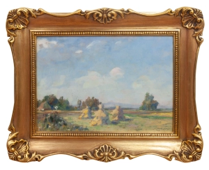 Mieczysław Serwin-Oracki “Sheaves of hay in a meadow in Kąty”, 1965 