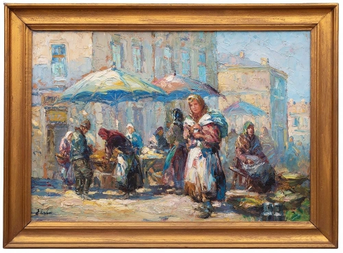 Erno Erb "At the market in Lviv"  , antique Warsaw, antique paintings, Galeria Żak, art, antiques