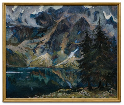 Kazimierz Wąsowicz "Eye of the Sea in the Tatra Mountains"  , antique Warsaw, antique paintings, Galeria Żak, art, antiques