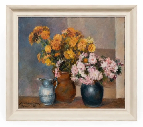 Mieczysław Serwin-Oracki “Martwa natura z kwiatami” 1973 r., antyki Warszawa, skup antyków, dawne malarstwo, malarstwo aukcyjne, malarstwo polskie, Galeria Żak