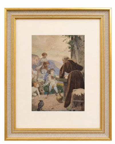 Alexander Otto Stichart “Pojednanie” z cyklu "Historia pustelnika i chłopca-satyra" , antyki Warszawa, skup antyków, dawne malarstwo, malarstwo aukcyjne, malarstwo, Galeria Żak