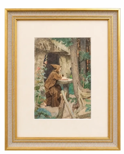 Alexander Otto Stichart “Samotny pustelnik” z cyklu "Historia pustelnika i chłopca-satyra" , antyki Warszawa, skup antyków, dawne malarstwo, malarstwo aukcyjne, malarstwo, Galeria Żak