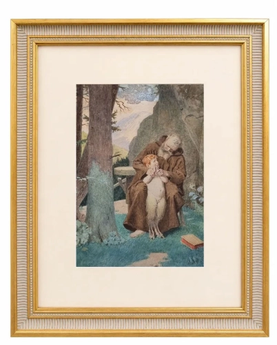 Alexander Otto Stichart “Pobożne życzenie” z cyklu "Historia pustelnika i chłopca-satyra" , antyki Warszawa, skup antyków, dawne malarstwo, malarstwo aukcyjne, malarstwo, Galeria Żak