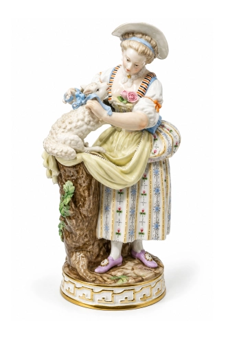 Michel Victor Acier “Pasterka z owieczką”, Miśnia, 1815-1924, antyki Warszawa, skup antyków, porcelana, stara porcelana, Galeria Żak