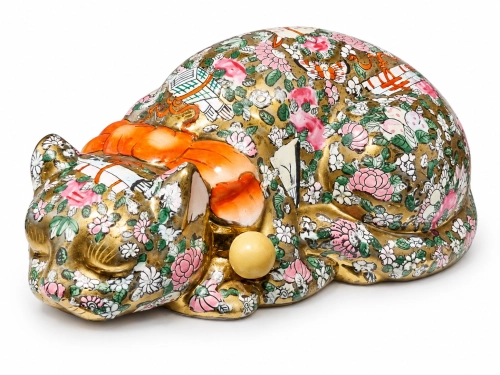 Śpiący kot, Chiny, XX w., antyki Warszawa, skup antyków, porcelana, stara porcelana, Galeria Żak, daleki wschód