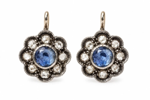 Sapphire and diamonds earrings, antique Warsaw, jewelry, old jewelry, Galeria Żak, art, antiques
