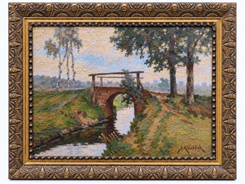 Simon Glücklich “Landscape with the bridge”  , antique Warsaw, antique paintings, Galeria Żak, art, antiques