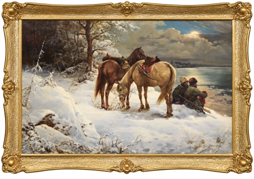 Zygmunt Kaczówka “Postój”, antyki Warszawa, skup antyków, dawne malarstwo, malarstwo aukcyjne, malarstwo polskie, Galeria Żak