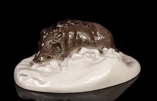 „Boar in snow”, KPM - Royal Porcelain Factory, , Berlin, 1909 ,  antiques, old porcelain, antique porcelain, antiques Warsaw, Galeria Żak